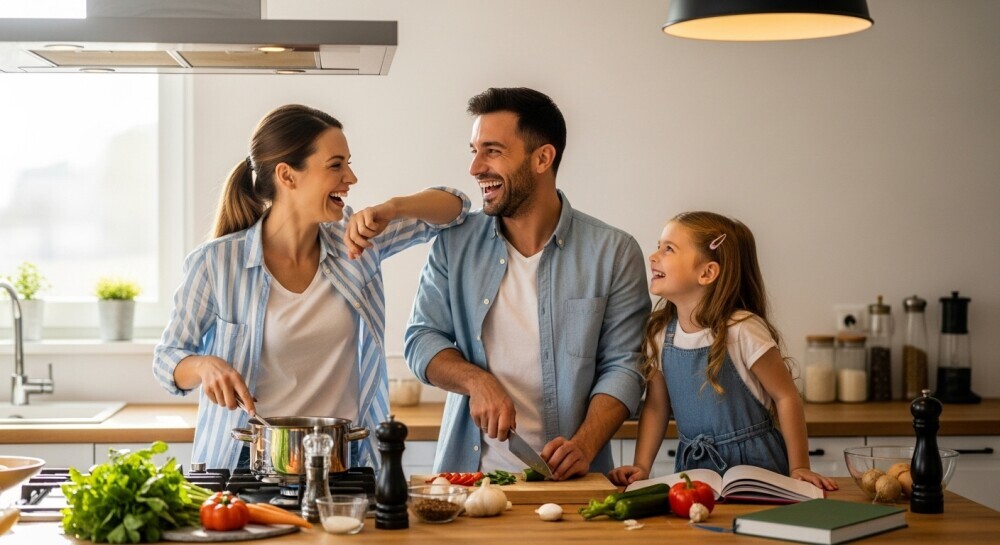 Parents enjoying family time together, finding balance through shared experiences