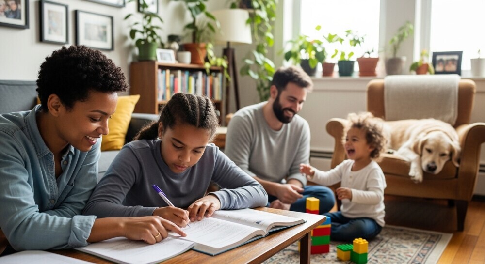 Family balancing different activities together — showing how every family’s dynamics are unique