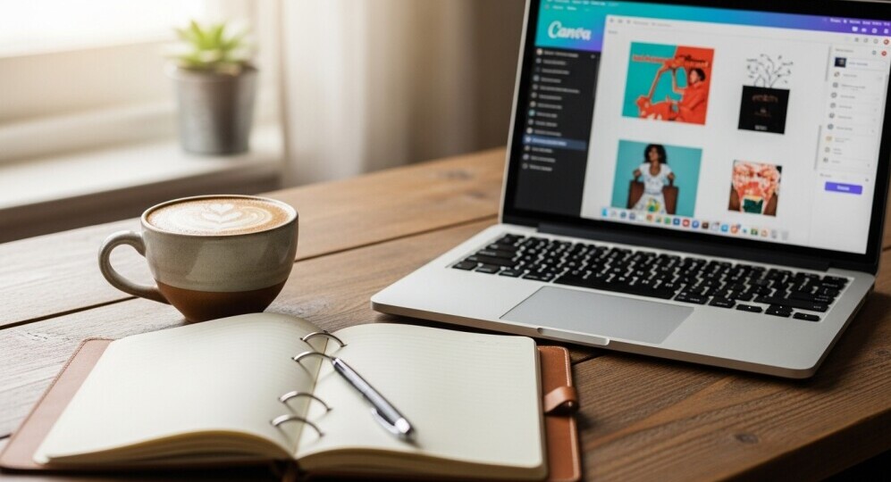 Parent creating blog content and visuals in Canva