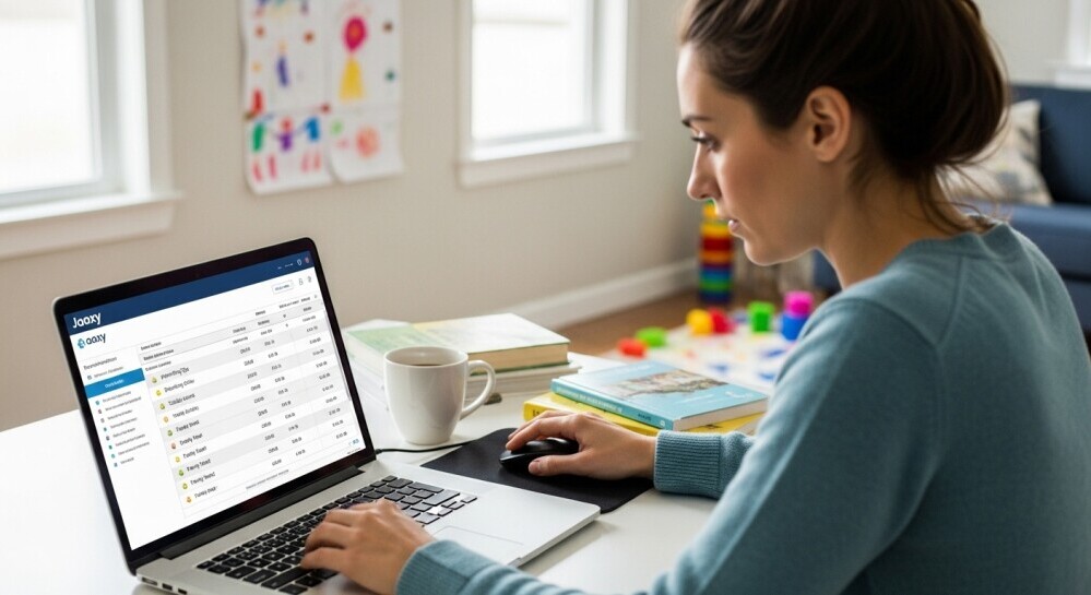 Parent optimizing blog post keywords using Jaaxy tool