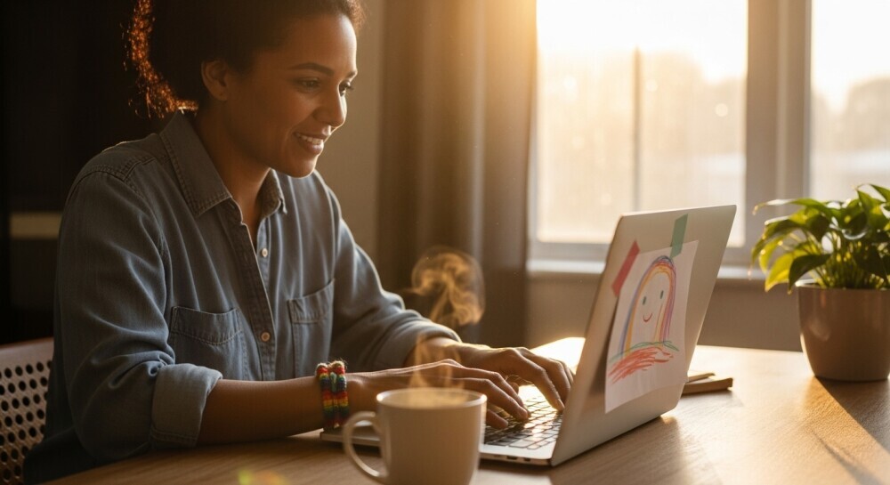 Parent writing a blog post and finding balance through shared parenting experiences