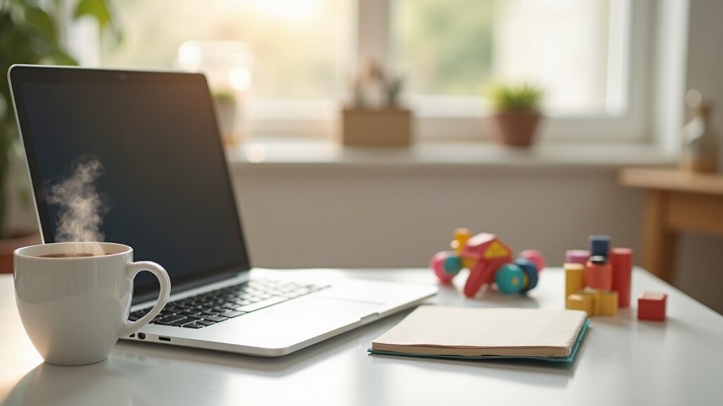 Canva and Tailwind tools open on a laptop screen during a parent blogger tutorial.