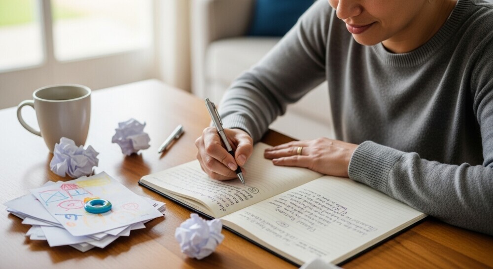 Parent brainstorming multiple income streams for family blog