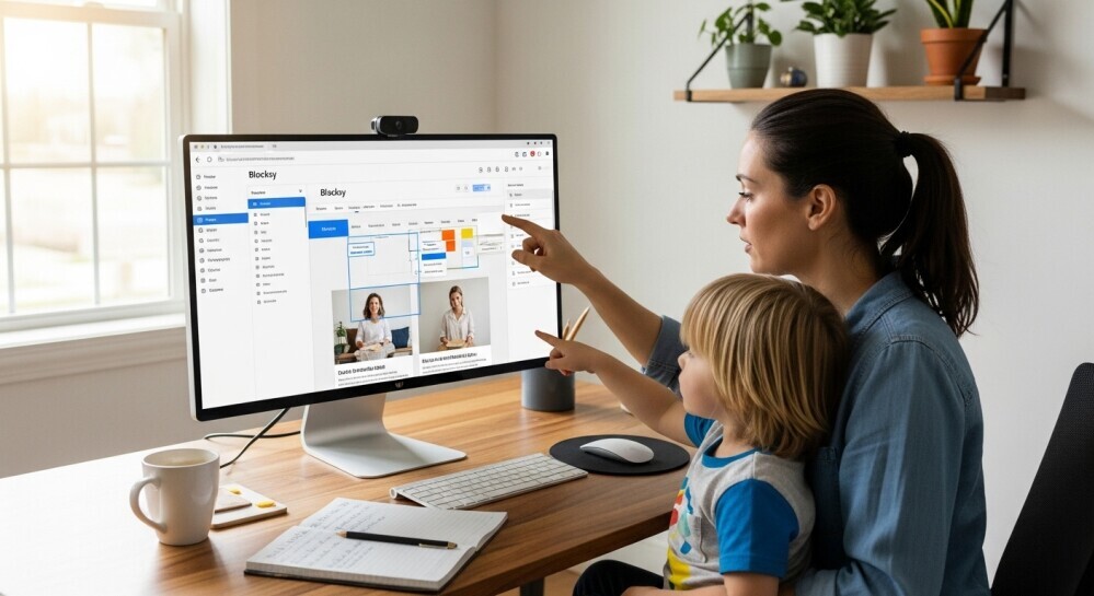 Parent customizing WordPress blog theme using Blocksy