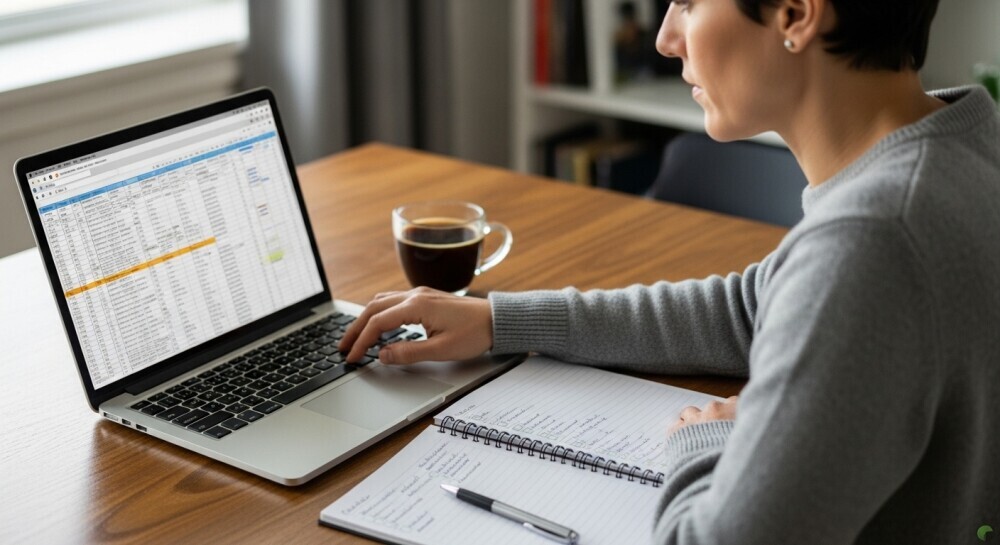 Parent blogger reviewing blogging FAQs and notes