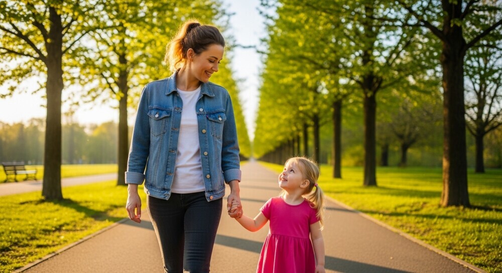 Parent enjoying free time with family thanks to flexible blogging schedule