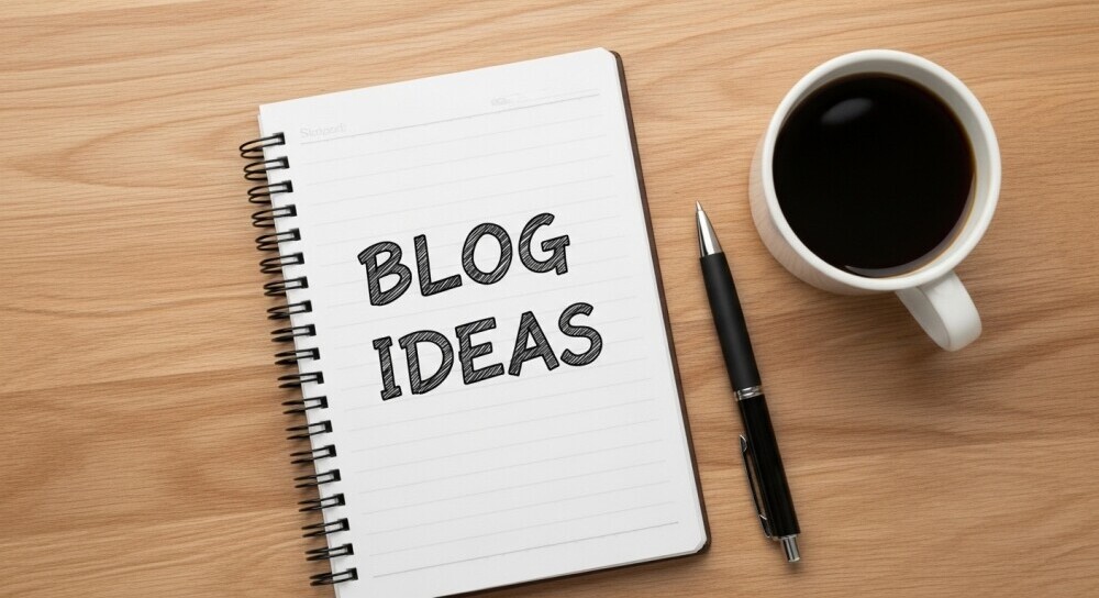 Notebook of parenting blog ideas on a tidy workspace