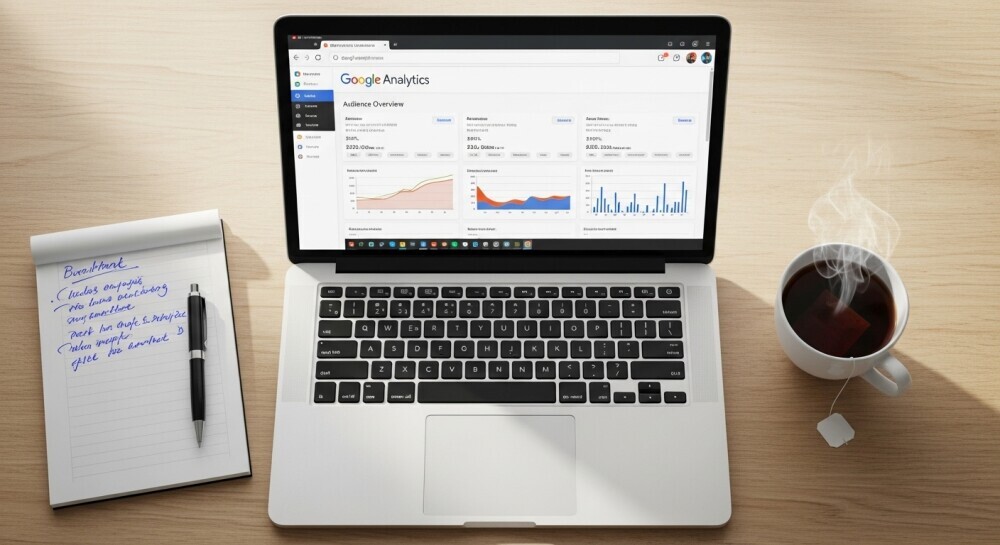 Parent checking blog analytics to identify top-performing posts.