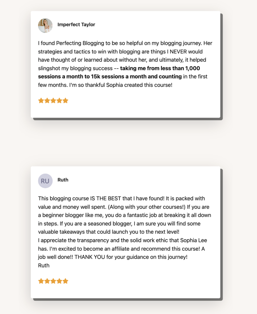 perfect blogging testimonials