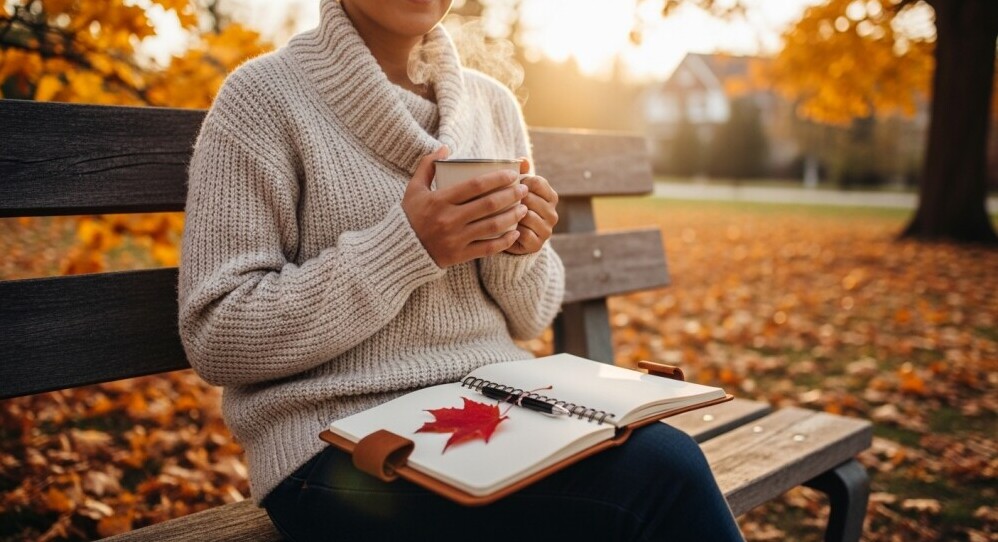 Parent blogger relaxing and reflecting during a self-care break from blogging.