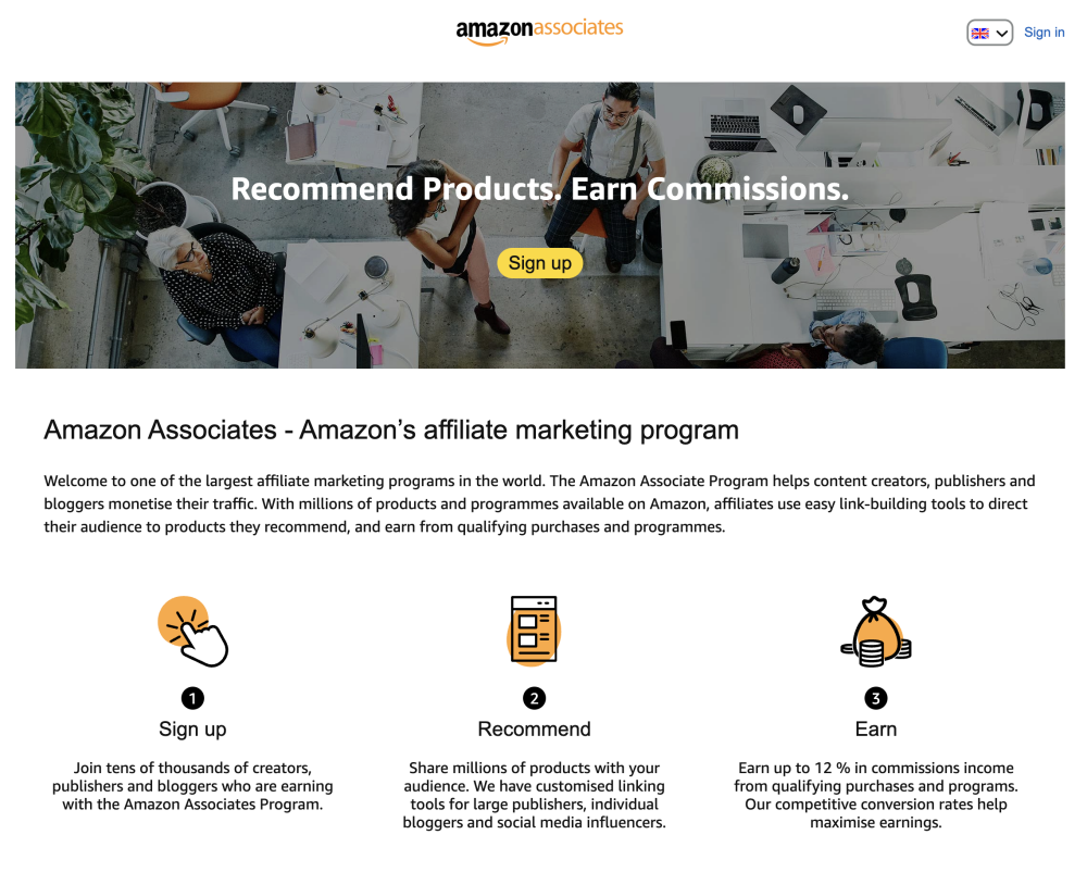 amazon-associates-sign-up-page