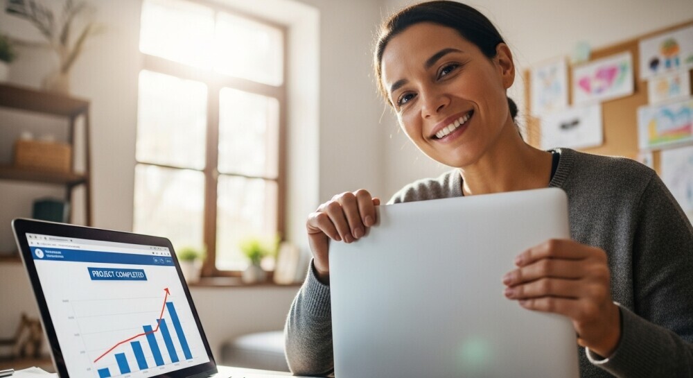 Parent blogger feeling confident and connected after finishing post