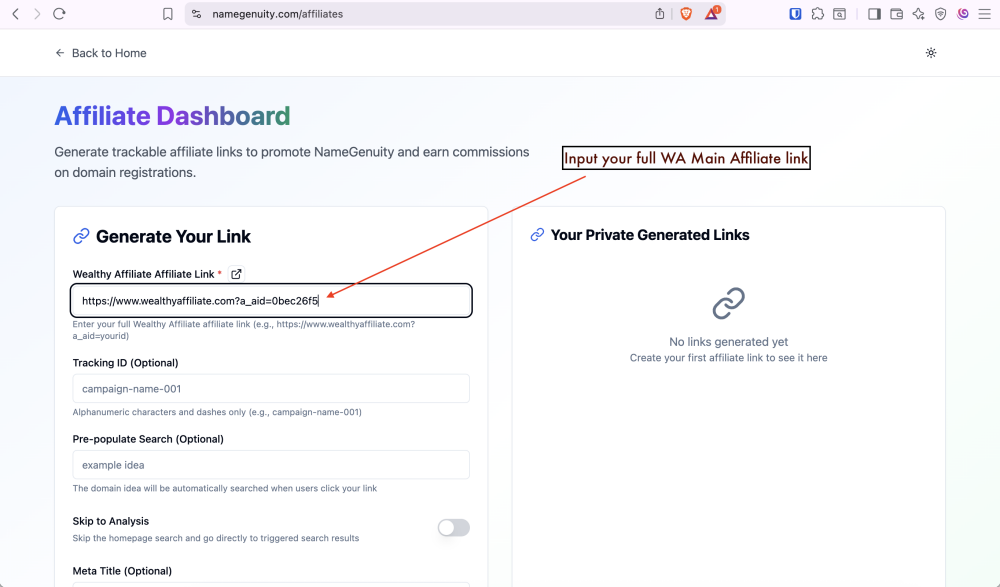 02. Add WA affiliate link