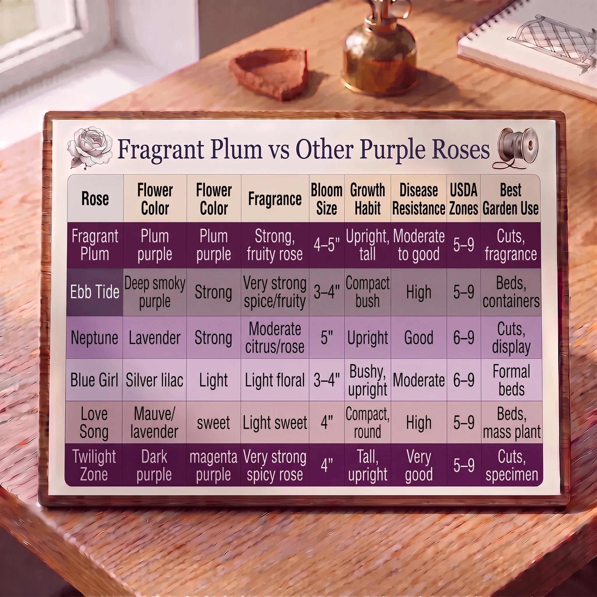 fragrant plum rose comparison