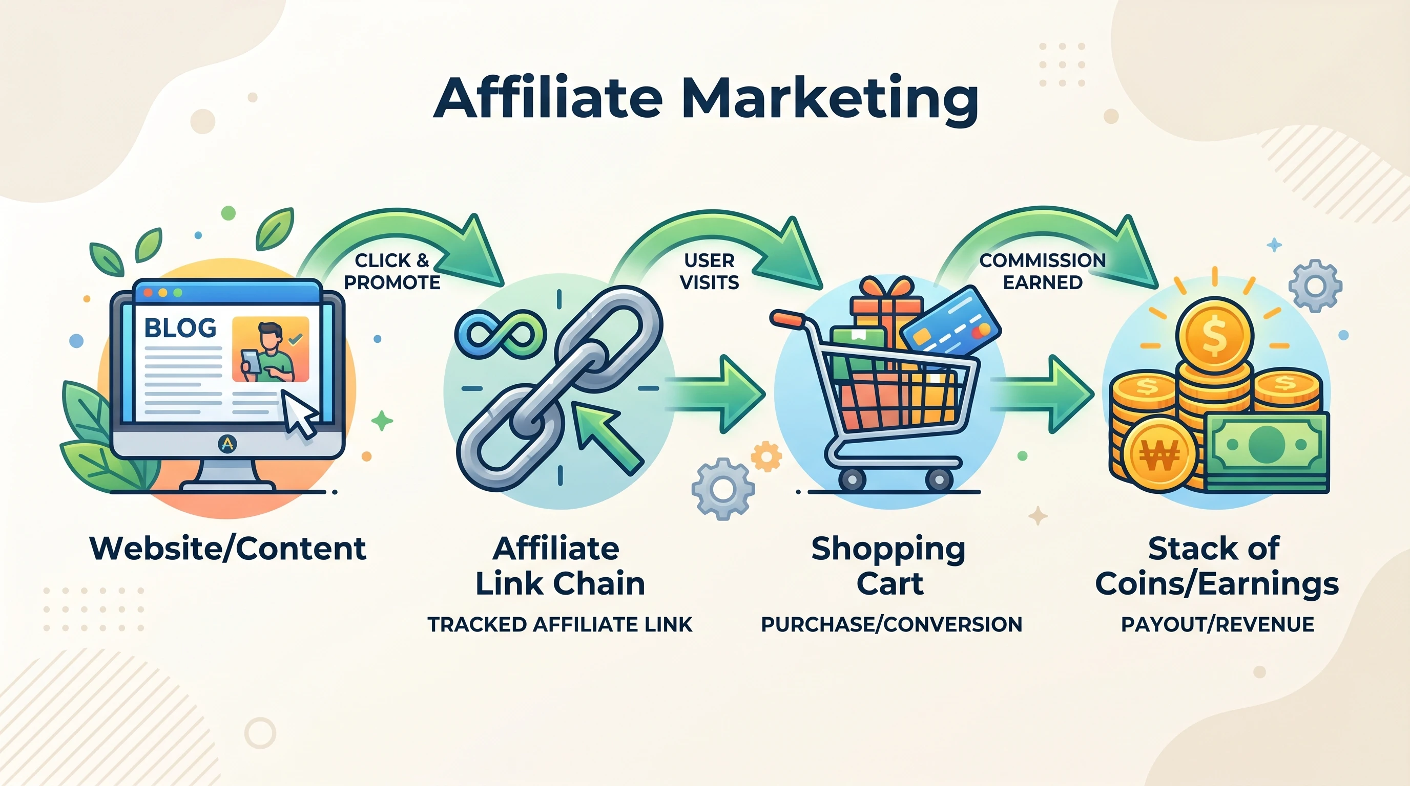 Conceptual illustration of online affiliate marketing