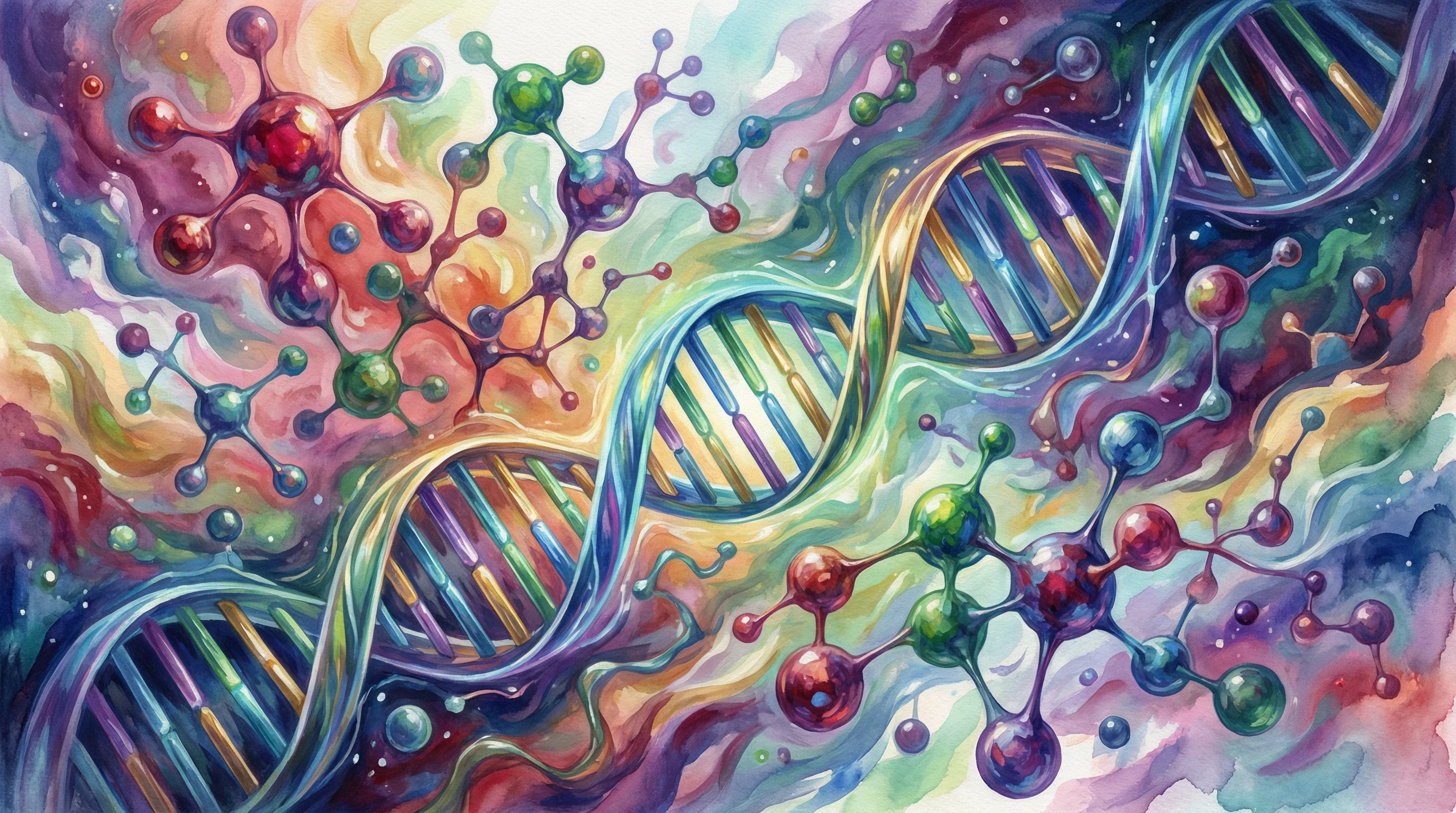 Colorful abstract molecular structure emphasizing genetics and variability in human biology