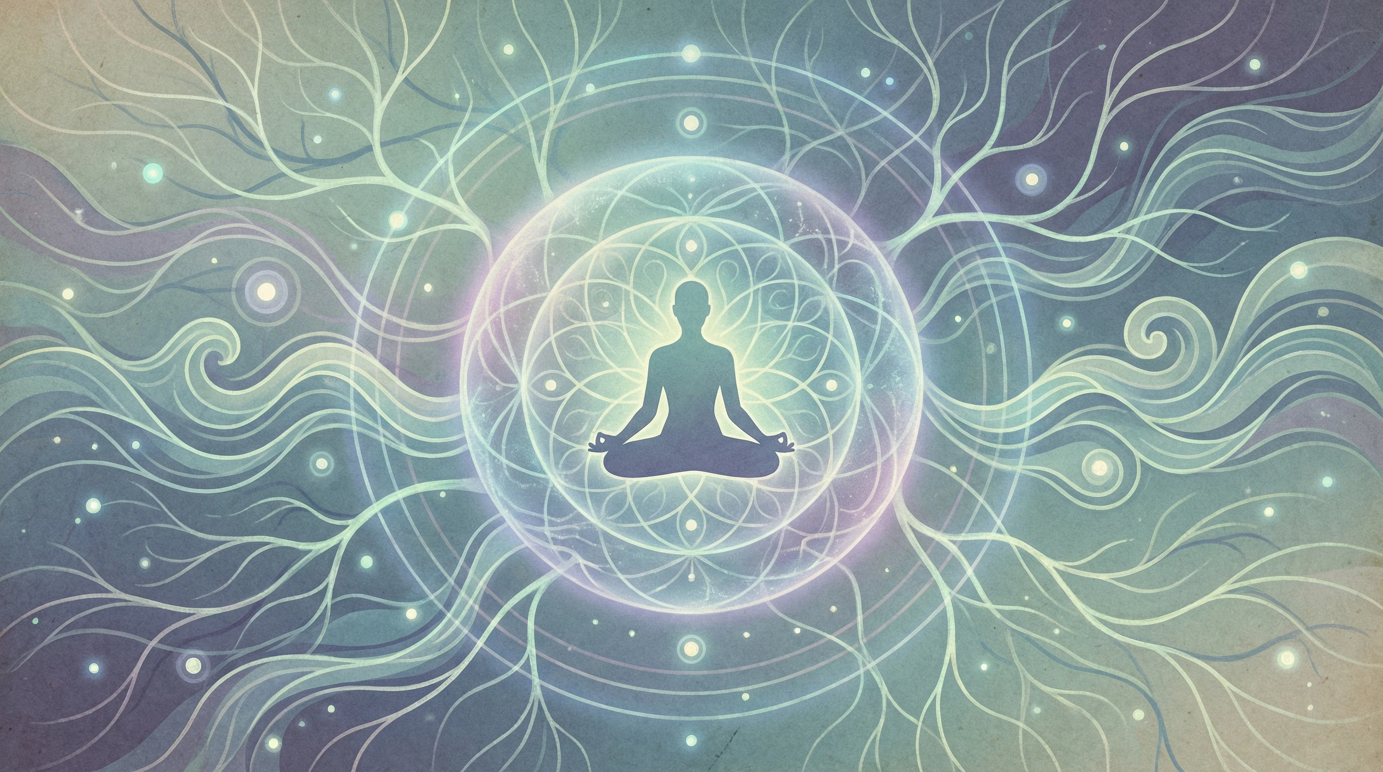 Abstract illustration representing calmness, focus, and neural pathways, inspired by mindfulness meditation and its link to experimental pain perception