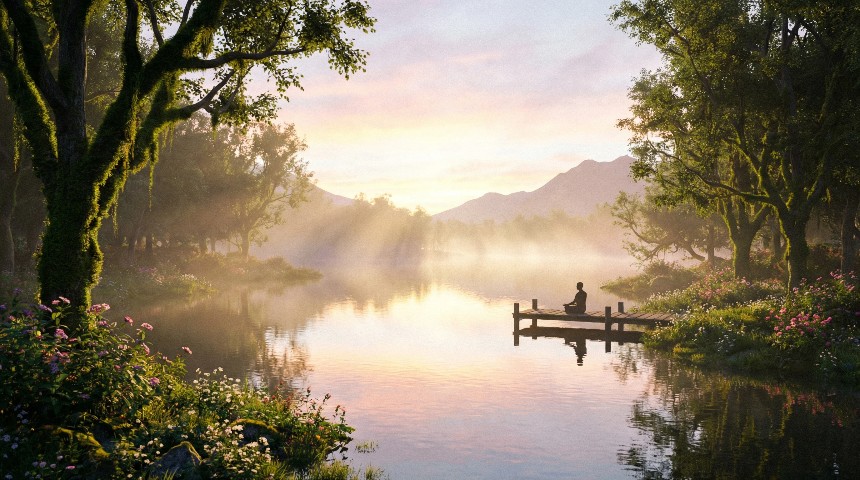 Mindfulness and presence represented by a serene natural landscape