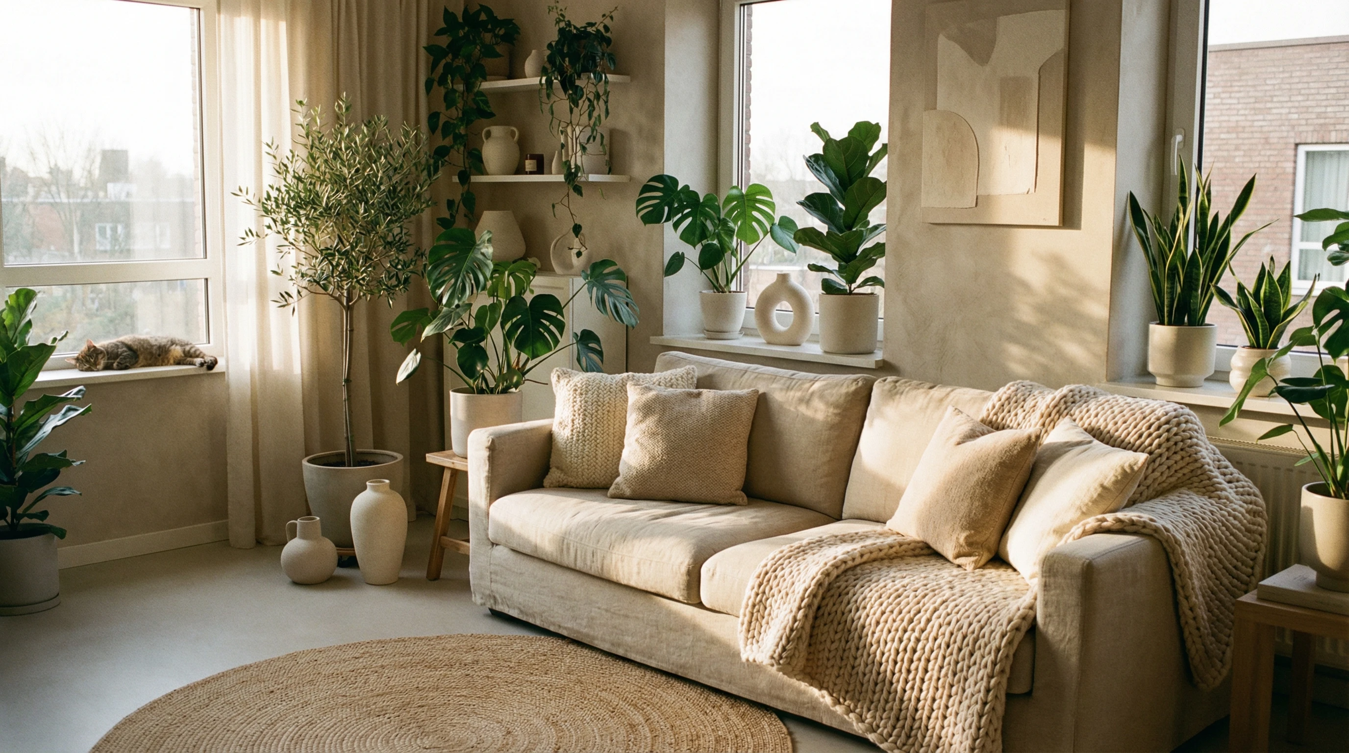 A peaceful home environment with natural light and cozy decor