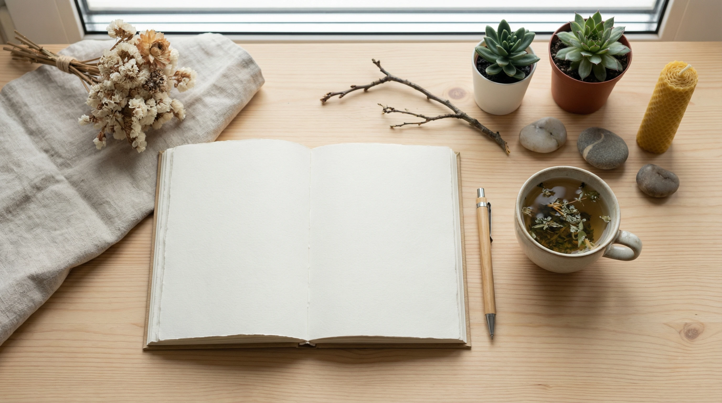 Notebook and pen with calming colors
