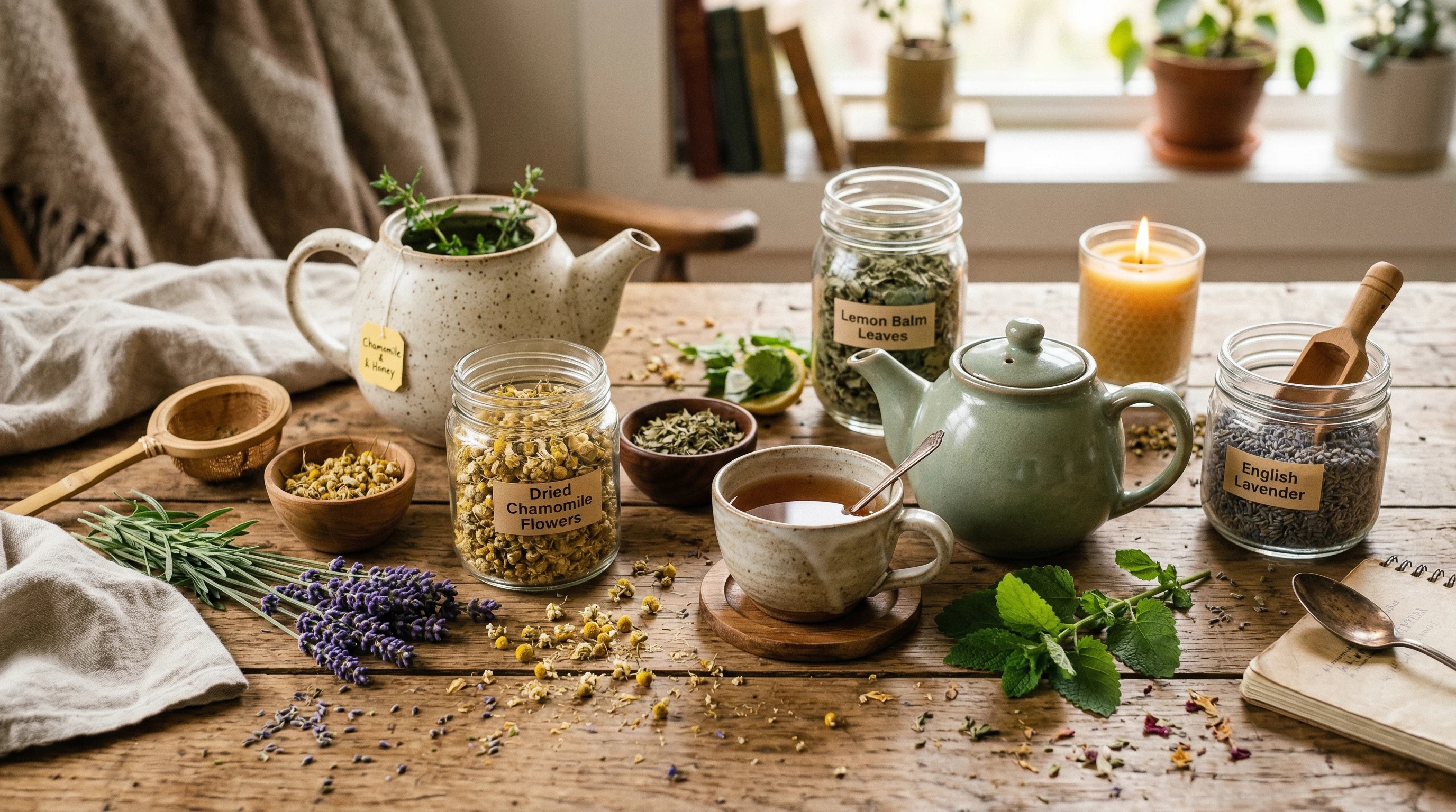 Assorted herbal teas with calming herbs