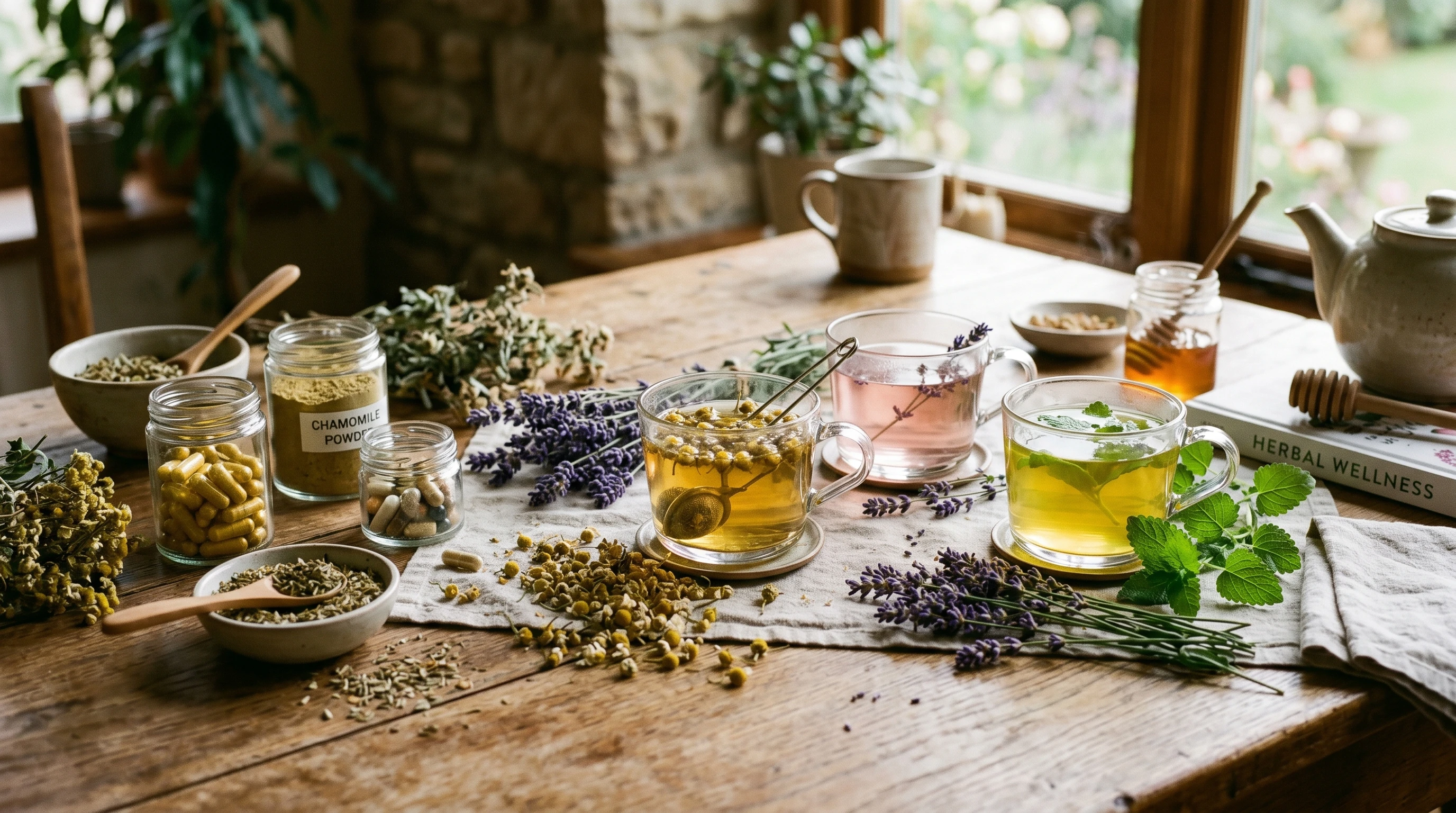 Herbal tea with dried flowers and herbs