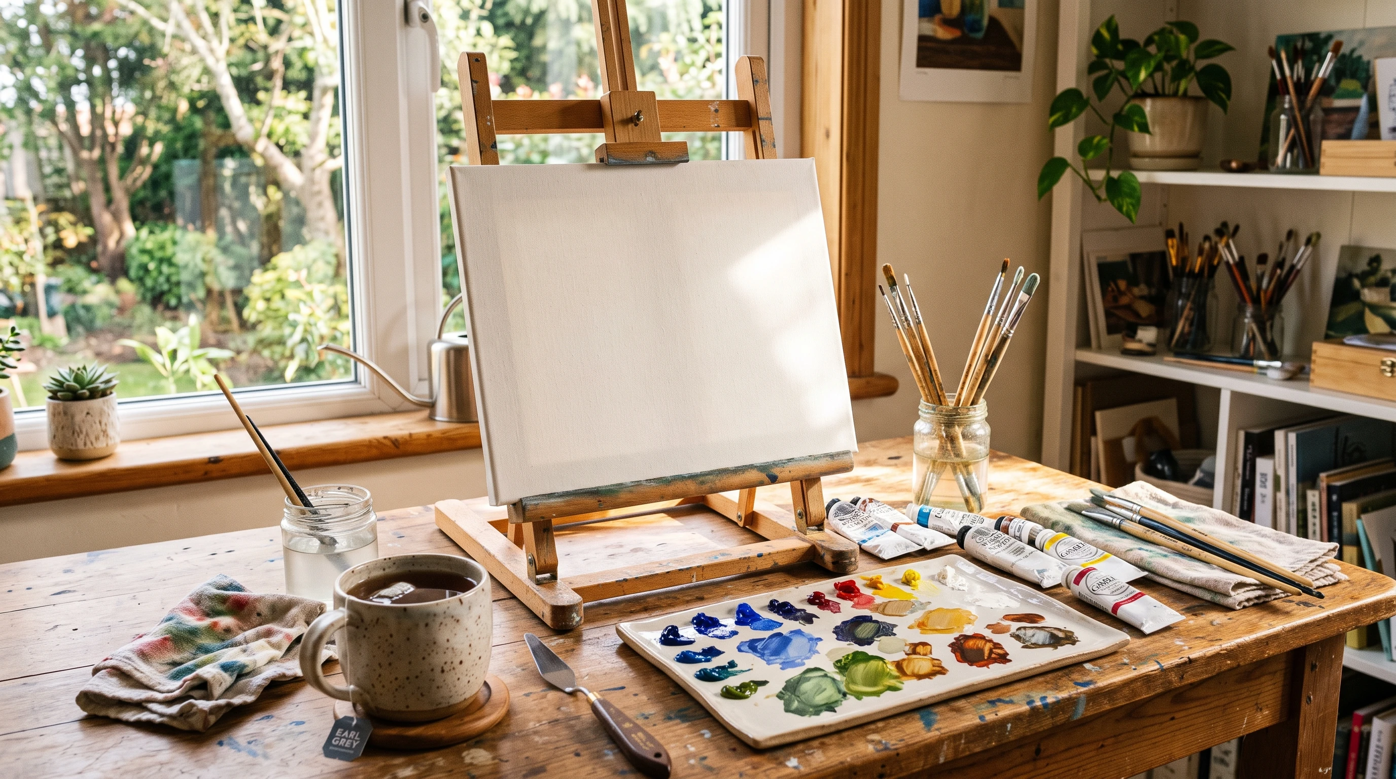 therapeutic painting session materials and setup