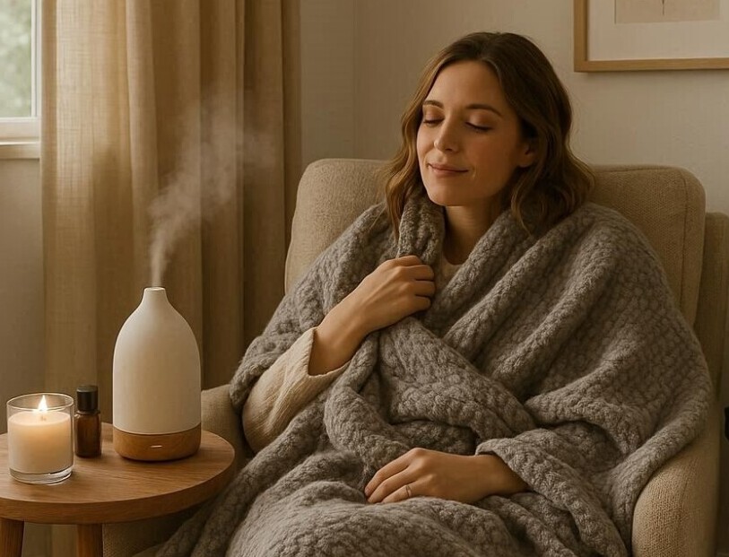 mini-vacation spot at home. It can be like cozying up with a weighted blanket or sitting in peace with your diffuser on