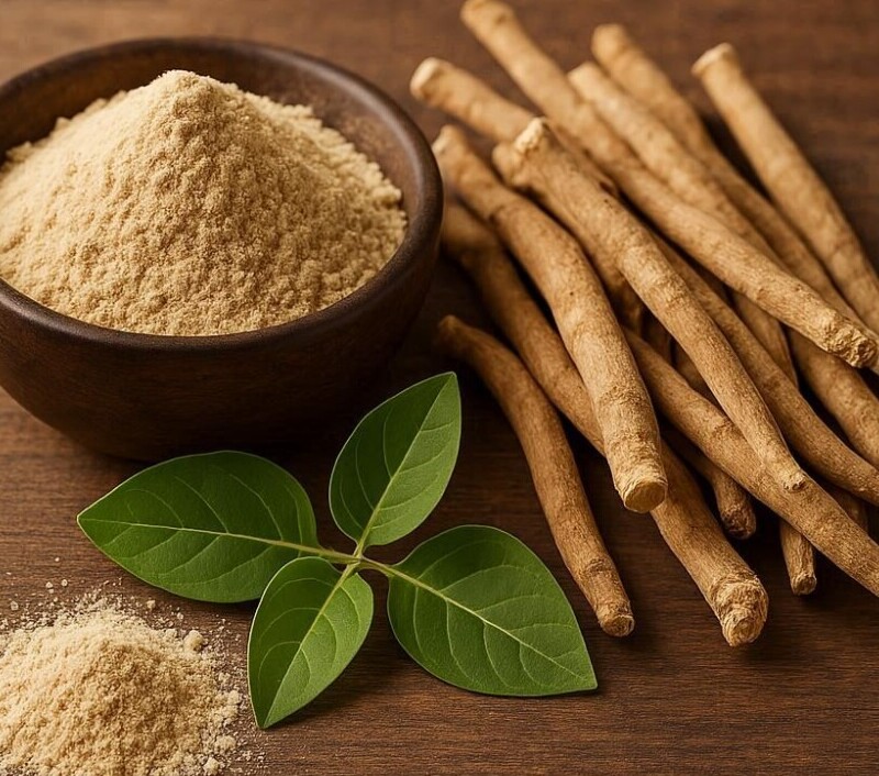 Ashwagandha for stress relief including roots and powder