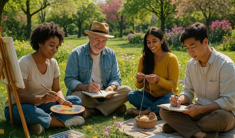 People Using Creative Activities For Stress Relief and Relaxation