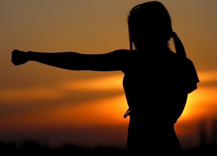 Girl Doing Karate at Sunset