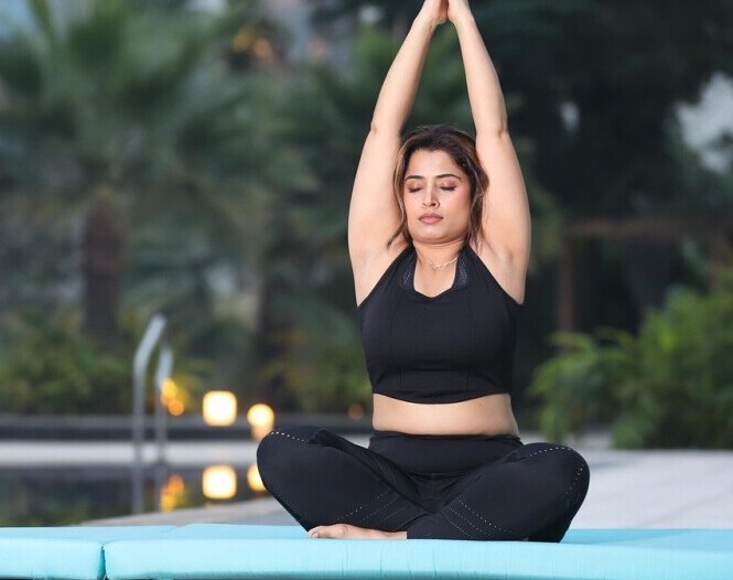 Woman Breathing and Meditating