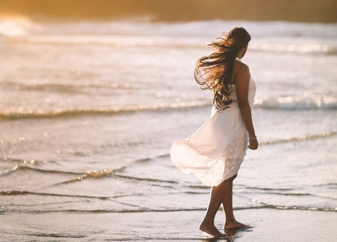 Woman Walking on Beach, Alone