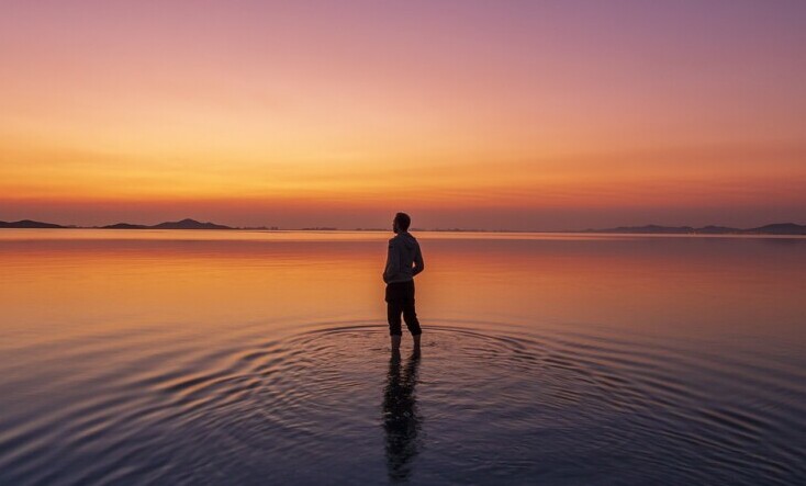 Man Alone and Sunset, Sea