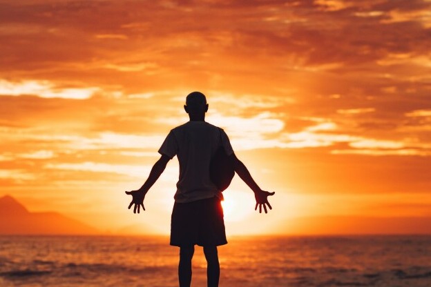 Man, meditation, sunset