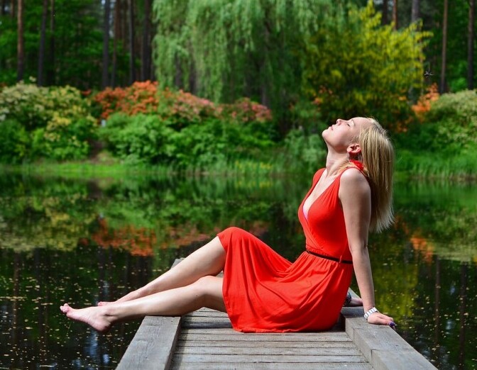 Woman Relaxing at Lake
