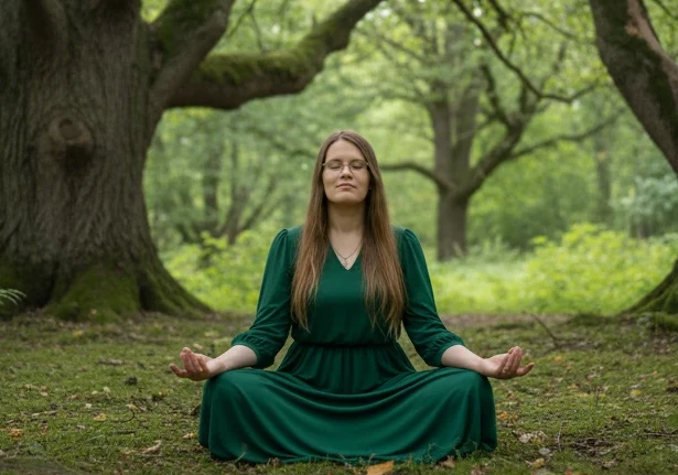 Woman Practicing Meditation in The Forest